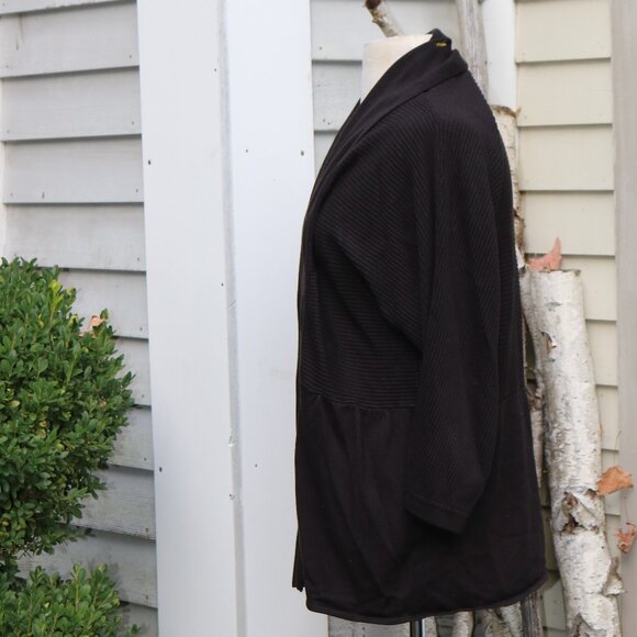 Canyon River Blues Plus Size Black Ribbed w Waistband Shawl Collar Open Cardigan - Picture 3 of 7
